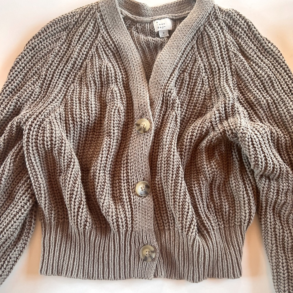 “A new day” size small bottom up beige sweater!